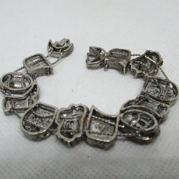 Western Slide Bracelet Rhinestone Enamel Charm Silver Tone Bracelet - Picture 9 of 9